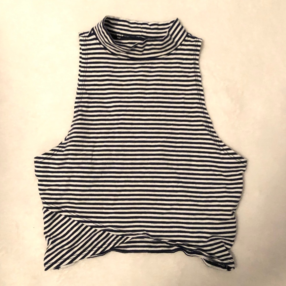 High neck striped tank top